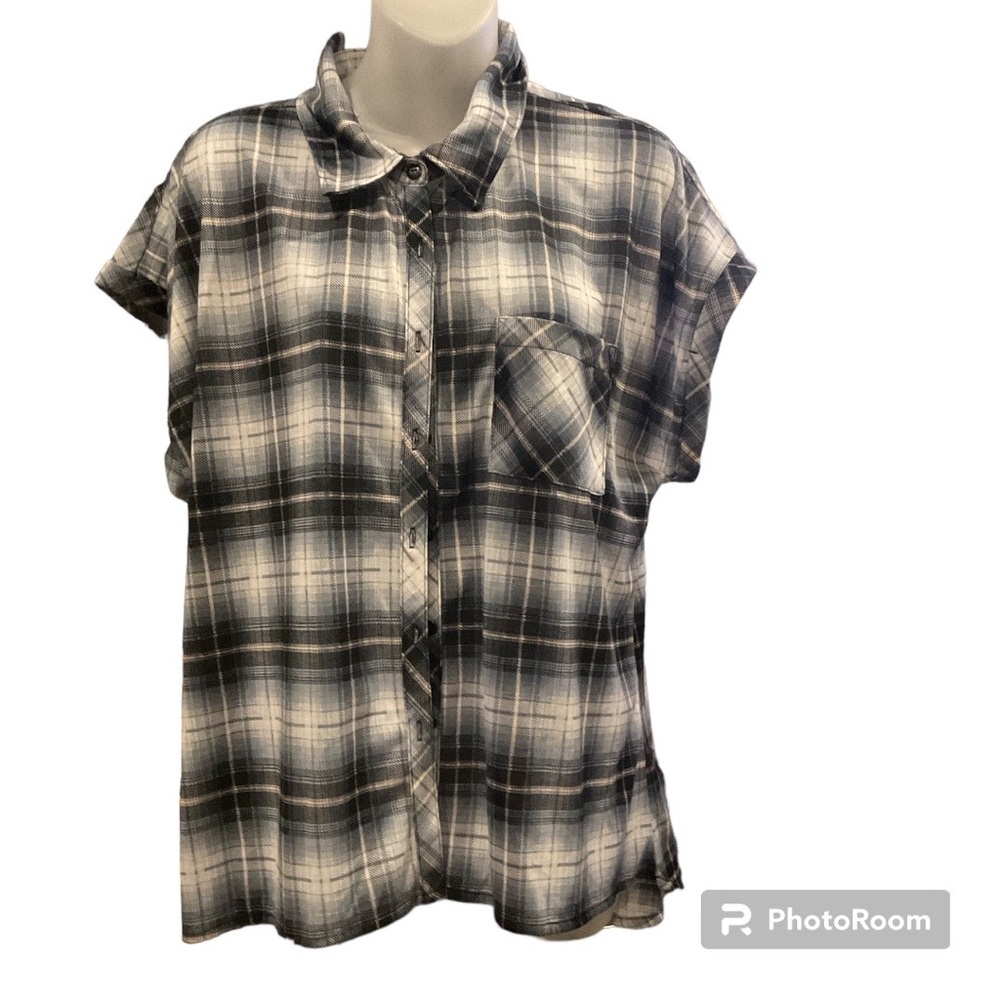 R N B Blue Plaid Flannel Sleeveless Button Down Shirt Women’s Plus 1X